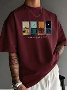 Compatible With The Minimalist Printed Short-Sleeved T-Shirt For Men, Comfortable And Breathable, Suitable For Summer, Fashionable. - Burgundy - View 1
