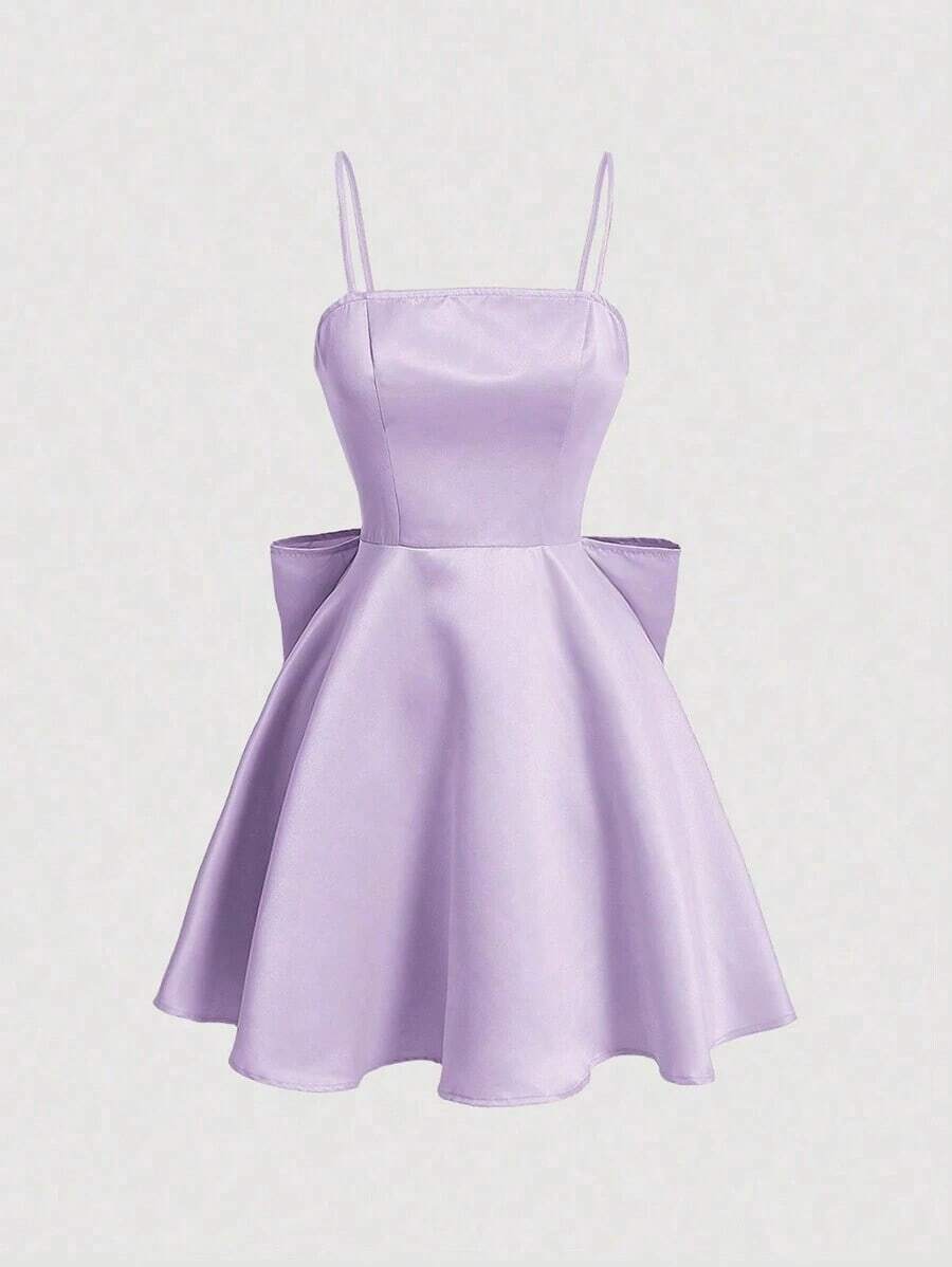 MOD Simple Solid Color Spaghetti Strap Dress For Everyday Wear For Ladies - Purple Lilac - View 1