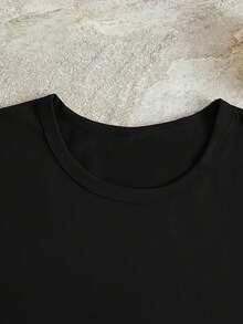 Playera Casual Holgada de Verano con Divertido Estampado de Alas de Ángel - Negro - Ver 3