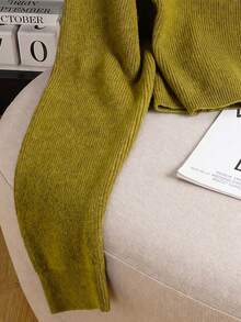 Pull court à demi-zip pour femmes, pull à col montant moelleux, Top tricoté thermique pour tenues décontractées d'automne et d'hiver, rentrée scolaire, Halloween - Jaune moutarde - Voir 4