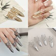 2pcs Chinese Style Adjustable Finger Armor Rings, Vintage Decorative Nail Rings - Multicolor - View 5