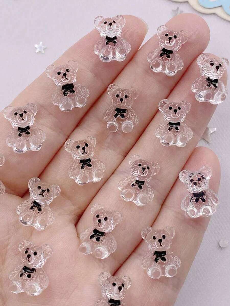 200Pcs Resin Kawaii Colorful 3D Mini Bear Nail Art Charms Flat Back Rhinestone Scrapbook Figurines DIY Jewelry Accessories Crafts Summer, School - Multicolor - View 1