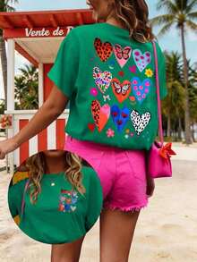 Women's T-Shirt, Short-Sleeved Graphic Tee, Casual Street Style, Cute Summer Top - Hijau - View 4