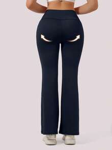 1 chiếc quần legging yoga ống loe nhẹ mùa xuân/hè, giúp thon gọn và kéo dài chân, quần thể thao ống rộng cạp cao. - Màu xanh hải quân - Xem 2