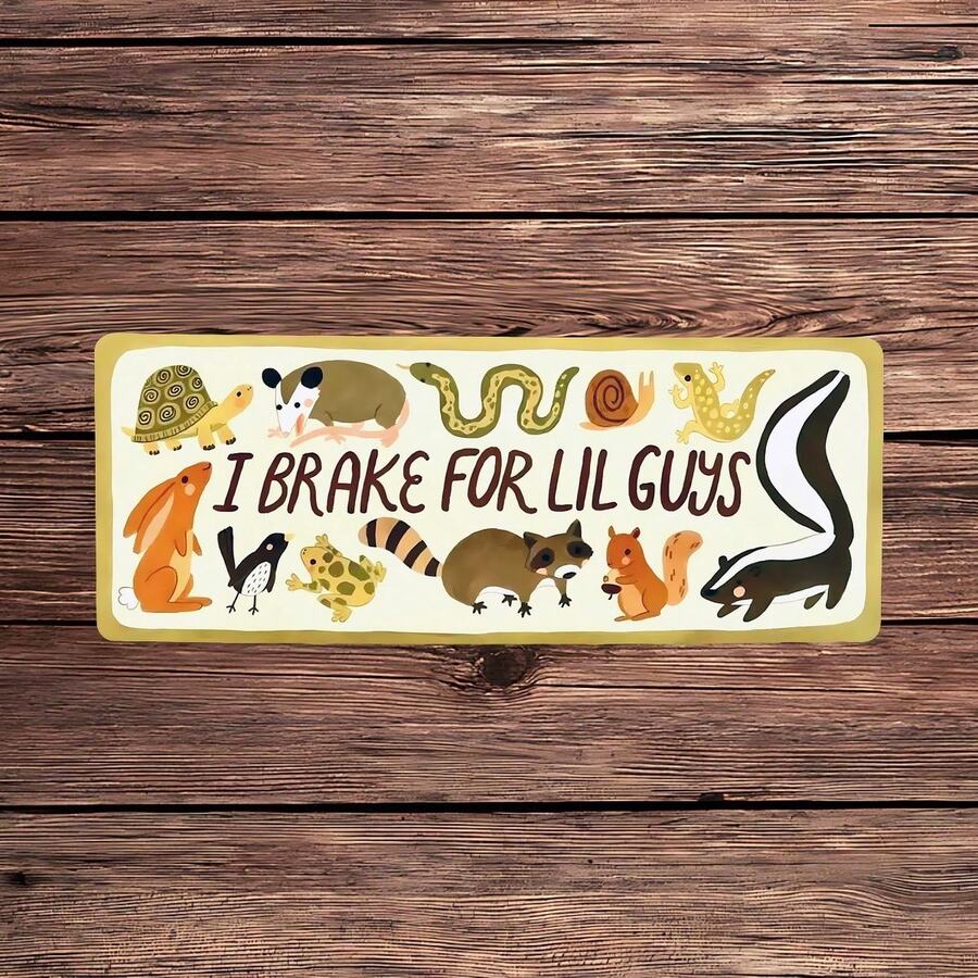 1PC I Brake For Lil Guys Vinyl Sticker, Waterproof Cute Critters Car Decal With Turtle, Frog, Rabbit, Skunk, Snake And Small Animal Illustration For Car Window, Laptop, Water Bottle, Notebook, Tumbler And Luggage Decor - S2167 - View 1