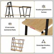 158*35*166 cm Geometrisches Stehregal – Bücherregal / Offenes Metallregal mit 25 mm Verdickt MDF-Holzböden, Dreiecksdesign, für Wohnzimmer, Küche & Arbeitszimmer,Regal - Bücherregal - Schwarz - Übersicht 6