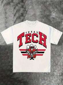 Men's Texas Tech Graphic-Shirt - Red & White Print, Soft Breathable Fabric, Regular Fit Casual Short Sleeve Tee All Seasons, Hand Washable, Allseason Apparel |               Bold Print Shirt |               Comfortable Clothing, Unisex Outdoor & Casual Attire - màu đen - Xem 1