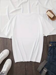 Soft 100% Cotton "DRAMATICA" T-Shirt, 1 Piece, Short-Sleeved T-Shirt With A Round Neck And  Print For Women, Casual And Comfortable For Everyday Wear, Print Combined With A Comfortable Round Neck, The Perfect Choice For Summer. Breathable Cotton T-Shirt, Goes With Everything. - 白色 - 查看 2