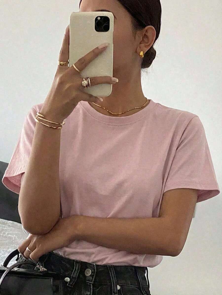 Summer Off-Shoulder T-Shirt - 粉色 - 查看 1
