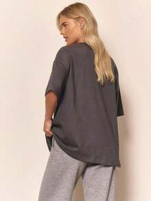 Camiseta de cuello redondo suave y oversize, casual, linda, holgada, cómoda, de uso urbano, elegante para primavera y verano, ideal para vacaciones - Gris Oscuro 2 - Ver 4
