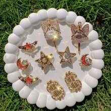 20pcs Detachable DIY Rhinestone Bear, Bow, Christmas Snowflower Shoe Accessories, Decorative Chain, Perfect Holiday Gift - Gold - View 5