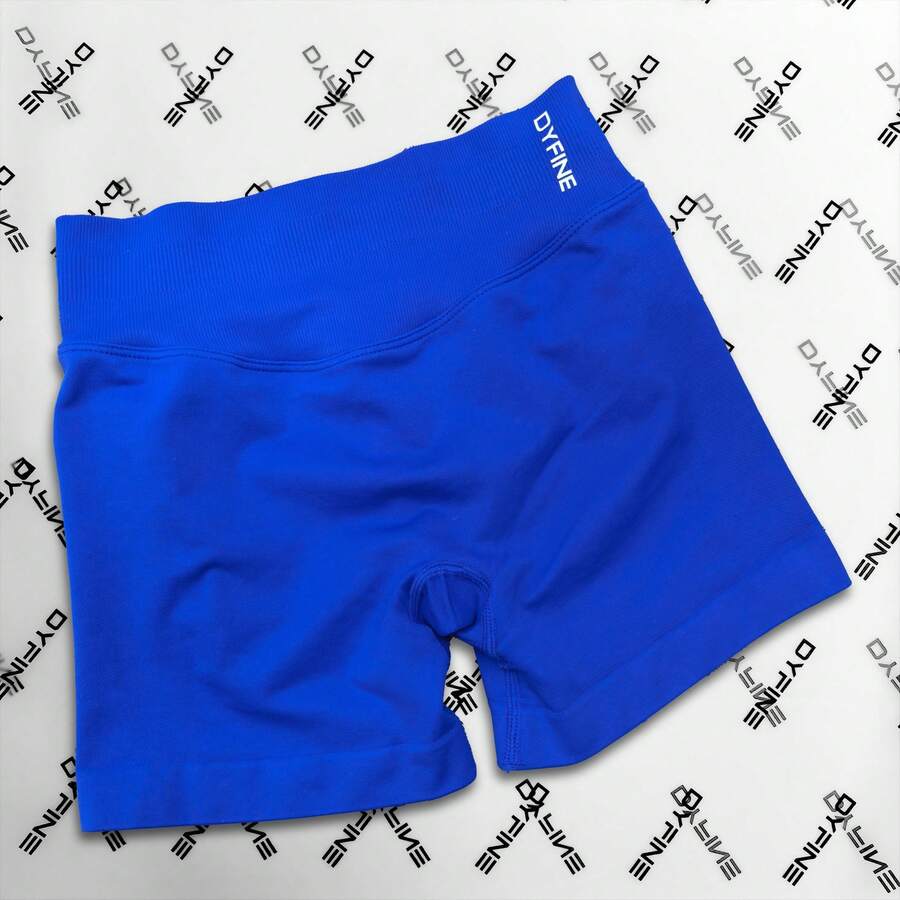 DYFINE Women's Seamless Elastic Butt Lifting Shaping Yoga Fitness Gym Running Sports Shorts - 深海藍 - 查看 1