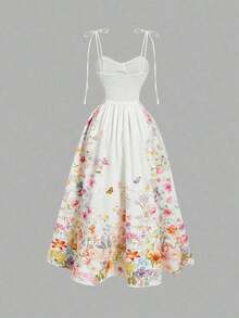 Vestido de largo medio con estampado floral y nudo delantero, para primavera/verano - Multicolor - Ver 5