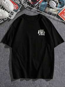 AnChiStreetwear - Men's Plus Size Minimalist Gothic Style Short Sleeve T-Shirt With "All We Need Is Money" Graphic Slogan Print, Suitable For Street, Outdoor And Daily Commuting - Black - View 3