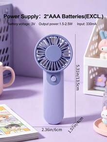 1 pieza Abanico de mano de unicolor, Mini ventilador portátil a batería (baterías no incluidas), 4 colores, diseño minimalista, adecuado para verano, al aire libre, deportes, hogar, oficina, estudio, uso diario, festivales, accesorios - Multicolor - Ver 3