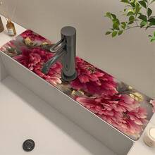 1pc Flower Theme Pattern Sink Drain Pad, Quick-Drying Diatomite Bathroom Faucet Pad, Trimmable Holiday Decorations, Household Kitchen Drain Pad, Washbasin Protection Pad, Suitable For All Kinds Of Faucets In Bathroom And Kitchen. - Multicolor - View 16