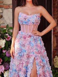 Faeriesty Vestido de noche formal con corsé con paneles de malla y aplicaciones para mujer - Para eventos formales, fiestas de cumpleaños, galas, cenas formales - Rosa - Ver 4