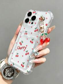 Ví đựng thẻ trong suốt vẽ hình quả anh đào kèm dây đeo hình dâu tây, ốp lưng điện thoại dày dặn chống sốc tương thích với iPhone 17/17 Pro/17 Pro Max, 16/11/16 Pro/16 Plus/16 Pro Max/16e, 15 Pro Max, 13/14/12/XS/XR/7G/8P, Galaxy, - Nhiều màu - Xem 5