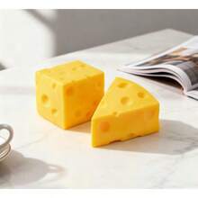 Yellow Squishy Cheese Block, Moldable Slow Rebound Squeeze Fidget Toy, Soft Elastic Tactile Sensory Decompression Gadget, Realistic Fake Food Shaped Hand Kneading Stress Relief Ornament, Portable Relaxation Desk Decor For Home, Office & Classroom - 方塊+三角 - 查看 4