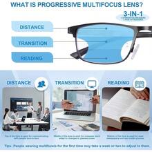 Progressive Multifocal Reading Glasses Mens, Metal Frame Lightweight Blue Light Blocking Multifocus Computer Readers With Spring Hinge - Tortoise + 1.5 X - View 2