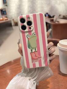 1pc Precision Hole Straight Edge Striped Frog Painted Thick Anti-Drop Painted Phone Case Protective Cover Compatible With IPhone / Galaxy / / - Multicolor - View 3