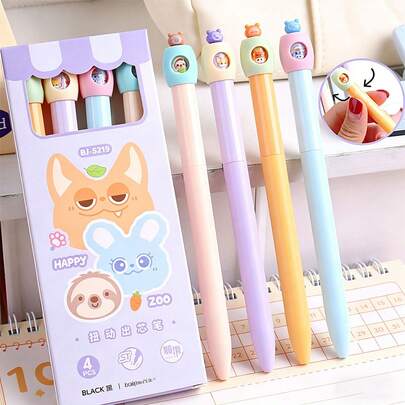 Cute Animal Twist Neutral Pen, Rotary Press Pen, 0.5mm, Cartoon Quick-Drying Black Pen For Students, Suitable For Writing, Diary, School, Office