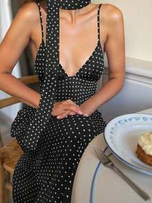 Vestido de tirantes con lunares sexy y espalda descubierta para mujer en verano - Negro - Ver 7