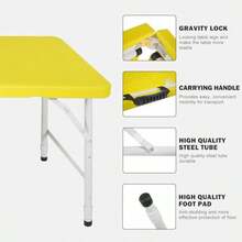 Mesa plegable de plástico, portátil, resistente, para picnic, comedor, cocina, fiesta, para camping, interior y exterior, tamaños de 121, 183 y 244 cm, color, negro - Amarillo - Ver 4