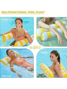 Lit flottant gonflable, Hamac de piscine gonflable avec maille, Design minimaliste à double tube, Motif rayé, Matériau PVC, Convient pour l'eau, la piscine, la plage, la fête à thème, Flotteur d'eau gonflable, Siège de flottant, 1 cylindre gonflable gratuit - multicolore - Voir 6