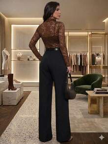 Elegant Sexy Printed Transparent Lace Tulle Bodysuit For Women, Fashion Blogger Style - Rust Brown - View 3