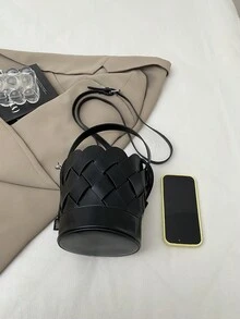 新款独特镂空编织水桶包,简约风格,休闲百搭,适合日常通勤和街头潮流的女士单肩手提包 - 黑色 - 查看 10
