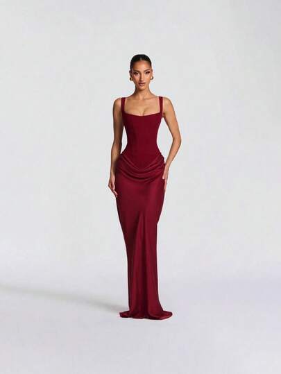 1pc Fashionable Sexy Backless Formal Evening Dress For Women Party Elegant Summer