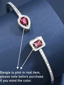 1 buah Gelang Bangle Terbuka Gaya Minimalis, Desain Tembaga Zirkonia Bentuk Tetesan Air Persegi, Cocok untuk Pemakaian Sehari-hari dan Hadiah Hari Valentine - Merah - View 11