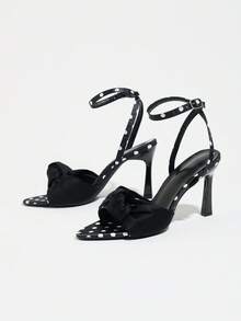 Women's Summer New Pointed Toe Twist Open Toe Thin High Heel Ankle Strap Polka Dot Color Block Criss-Cross Strap Party Wedding High Heel Sandals - Black - View 3