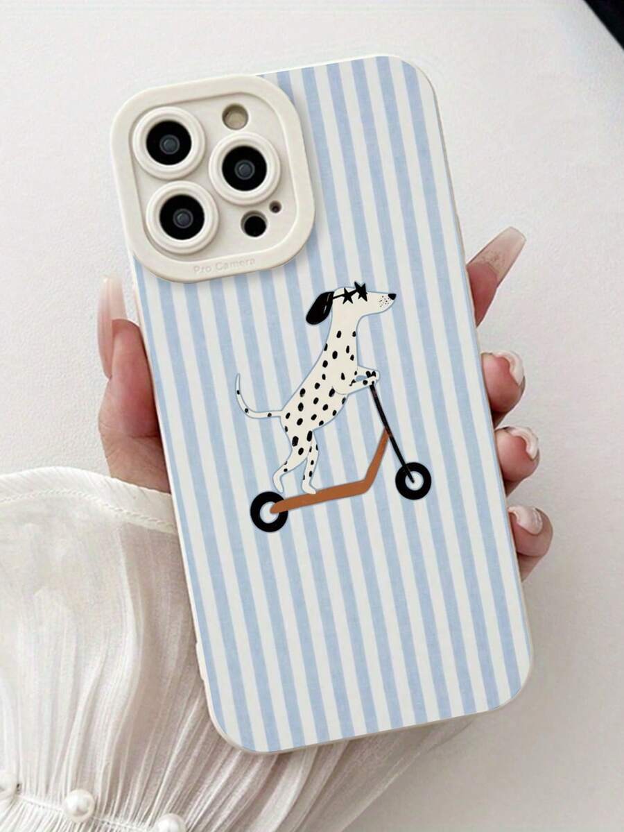 1pc Perforated Straight Edge Striped Puppy Painted Thick Anti-Drop Colorful Painted Phone Case, Compatible With IPhone / Galaxy / / 10/9/Note9/12C/Note11Pro/Note8Pro Anti-Drop Phone Protective Case - Multicolor - View 1