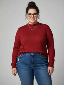 Vivi Women's Plus Size Wool Sweater For Cold Weather, Basic Knit, Long Sleeve - 亮橙色 - 查看 3