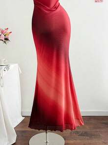 2026 Women's Romantic Gradient Mesh Knit Holiday Dress With Halter Neck, Bow And Decorative Metal Buckle, Mermaid Cut, Suitable For Parties, Dates, Afternoon Tea, Sexy And Elegant - 彩色 - 查看 8