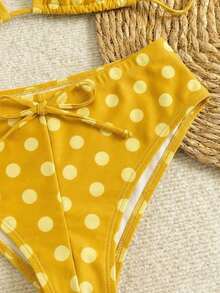 Nuevo conjunto de bikini con estampado de lunares sexy, espalda descubierta y lazo, con tirantes de espagueti para playa y piscina en vacaciones - Multicolor - Ver 4