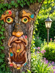 Comedero de pájaros con cara de árbol, decoración de resina de anciano abrazando árbol, escultura de jardín onírica, comedero de pájaros para el patio, decoración de cara de árbol para exteriores adecuada para patio, jardín trasero, bosque, jardín, comedero perfecto para pájaros silvestres, regalo de jardinería único para amantes de la naturaleza - B - Ver 7