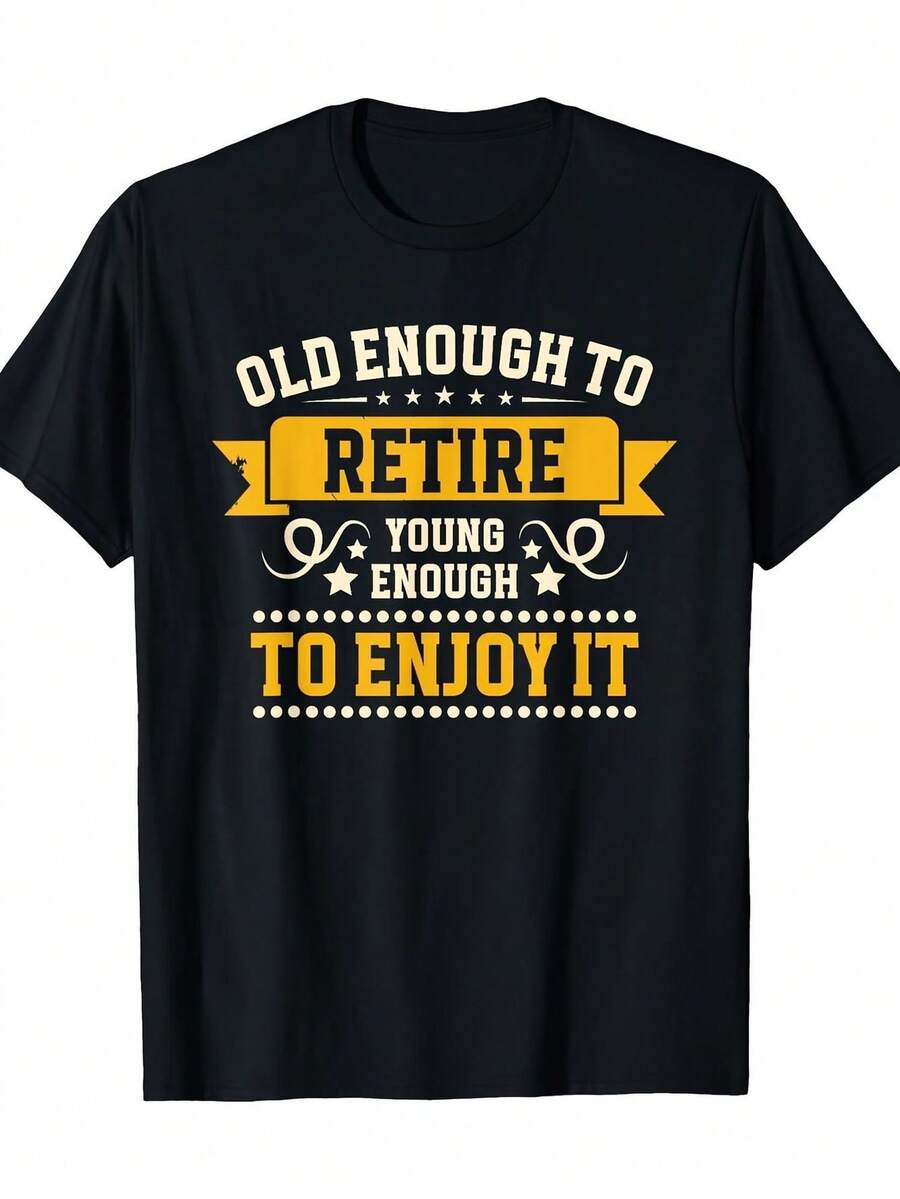 Camiseta conmemorativa para el retiro de hombres -- con el eslogan Lo viejo lo mejor, disfruta de tus años dorados, 180g de algodón, corte ajustado y cuello redondo, adecuada para salidas informales y fiestas de jubilación. - Negro - Ver 1