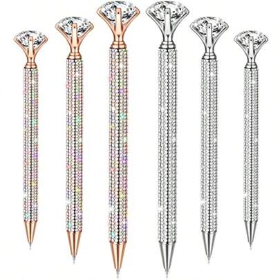 1pc Diamond Pen With Crystal Rhinestone Metallic Glitter Diamond Ball Pen, Black Ink, Wedding Bride Shower Gift