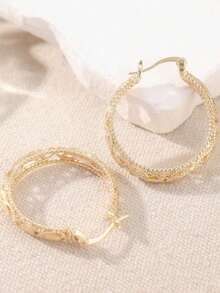 1 Pair Fashionable And Luxurious Hollow Pattern Hoop Earrings, Gold Color, Elegant Women's Earrings Suitable For Daily Wear And Vacation, A Perfect Gift For Her - Vàng - Xem 4