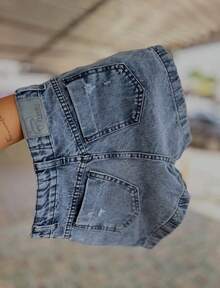 Women's High-Waisted Denim Shorts Skirt - Màu xanh bụi bặm - Xem 2