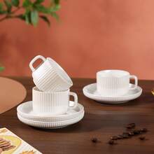 Italian Ceramic Coffee Cup & Saucer Set, Suitable For Cappuccino, Latte, Espresso And Turkish Coffee, Home Gathering, 3oz/90ml, Heat & Cold Resistant - E Type - View 7
