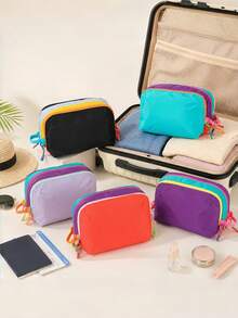 1pc Summer Dopamine Color Block Cosmetic Bag, Large Capacity Portable Toiletry Organizer, High Saturation Color Blocking | Multi-Compartment Storage | Portable Handle | Zipper Closure | Lightweight & Durable, Suitable For Commuting / Vacation / Picnic, Convenient Side Handle For Easy Carrying - Multicolor - View 1