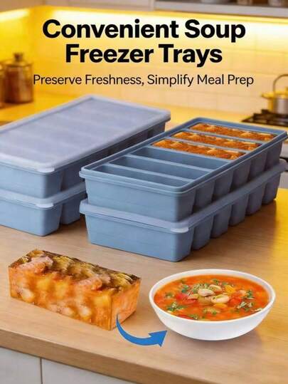 6-Cavity Silicone Tray - Silicone Mold, 1 Set For Preparing And Freezing Various Sauces And Other Dishes, Can Make 6 Pieces Of 1/2 Cup Portion Ice Cubes, Kitchen Supplies, Kitchen Accessories, Home Goods, Essential Household Items, Multifunctional Tool, Gift For Family