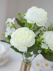 1/3/60件白色人造繡球花牡丹絲綢玫瑰花束，適用於居家、婚禮、新娘花束裝飾，白色，情人節、禮物、生日、畢業典禮 - 白色1 - 查看 8