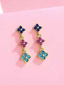 Bông tai bạc Sterling hình cánh hoa bốn cánh đính đá Dopamine đơn giản, thời trang và dễ thương. - Bông tai hình cỏ ba lá Dopamine - Xem 7