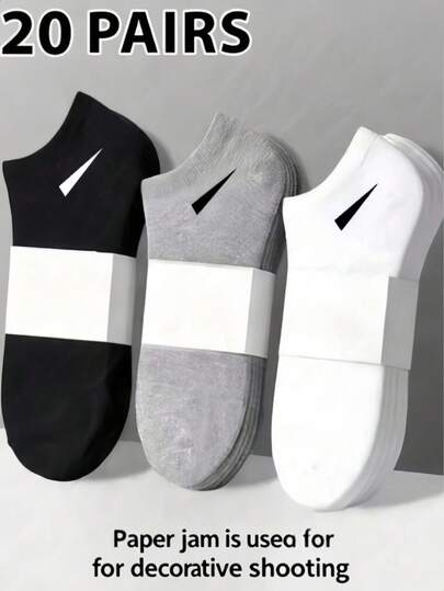 20 đôi tất unisex, tất thể thao, tất, tất nữ, tất nam, tất cổ ngắn, tất thuyền, tất tàng hình, tất cổ ngắn màu trắng/đen/xám với họa tiết sọc chéo, thoải mái, thoáng khí, cổ điển, màu trơn, tất thời trang tối giản, tất thuyền đôi, thích hợp cho mặc hàng ngày (không kèm hộp bìa cứng)