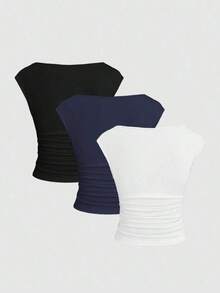 Set de 3 piezas de top/camiseta ajustada con espalda descubierta, transpirable y que absorbe la humedad para mujeres - Multicolor 3 - Ver 2